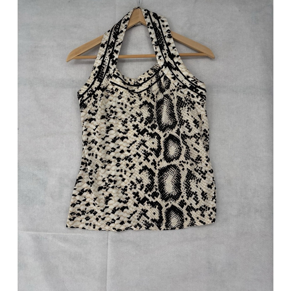 White House Black Market Silk Blend Snake Print Halter Top Brown/Cream/Blk Sz S